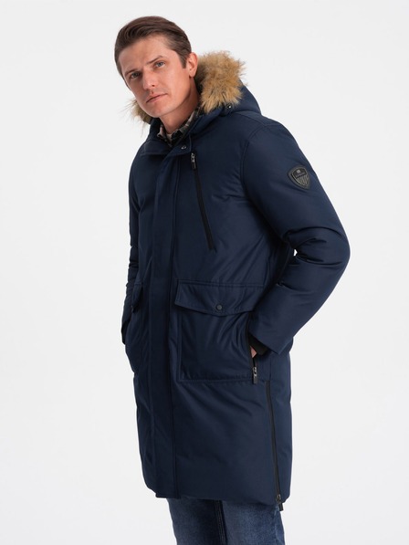 Ombre Clothing Temno modra moška zimska jakna z umetnim krznom Ombre Clothing Alaskan