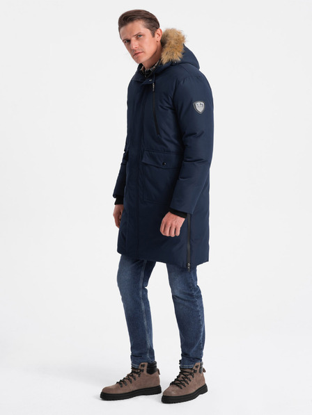 Ombre Clothing Temno modra moška zimska jakna z umetnim krznom Ombre Clothing Alaskan