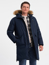 Ombre Clothing Temno modra moška zimska jakna z umetnim krznom Ombre Clothing Alaskan