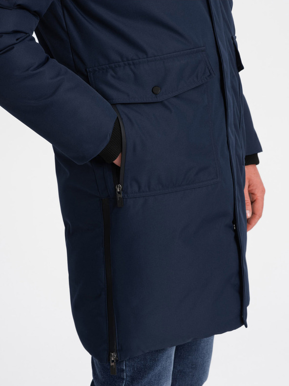 Ombre Clothing Temno modra moška zimska jakna z umetnim krznom Ombre Clothing Alaskan