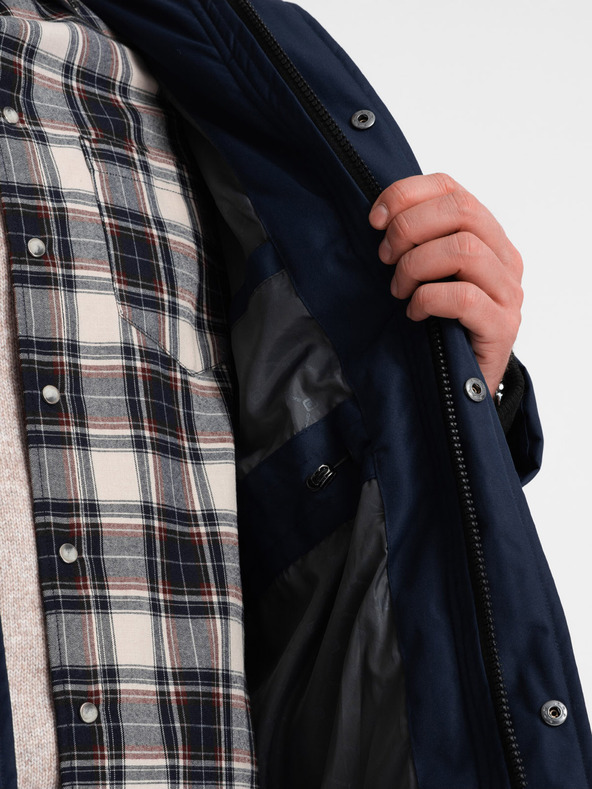 Ombre Clothing Temno modra moška zimska jakna z umetnim krznom Ombre Clothing Alaskan