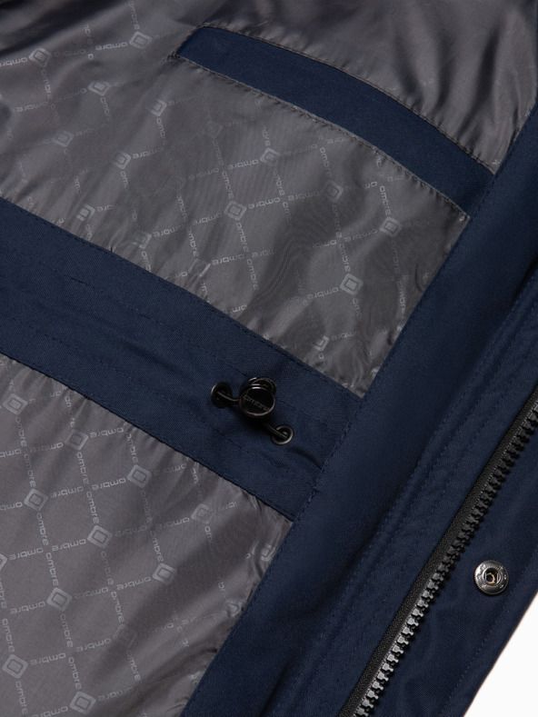 Ombre Clothing Temno modra moška zimska jakna z umetnim krznom Ombre Clothing Alaskan