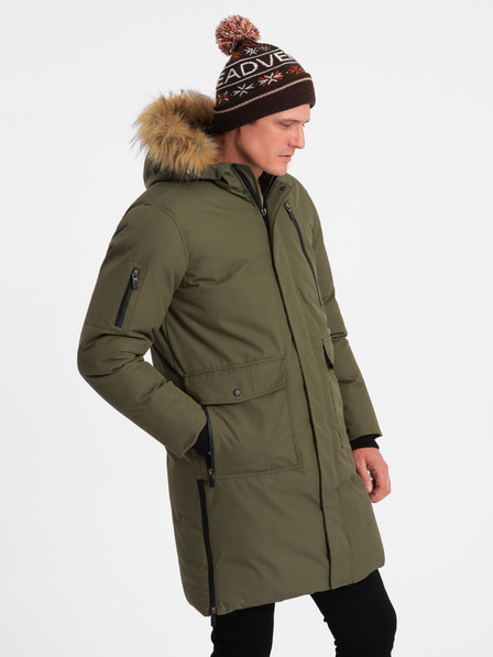 Ombre Clothing Zelena moška zimska jakna z umetnim krznom Ombre Clothing Alaskan