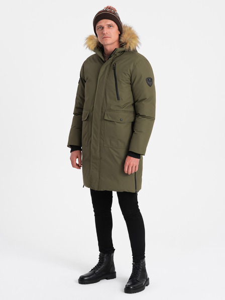 Ombre Clothing Zelena moška zimska jakna z umetnim krznom Ombre Clothing Alaskan