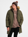 Ombre Clothing Zelena moška zimska jakna z umetnim krznom Ombre Clothing Alaskan