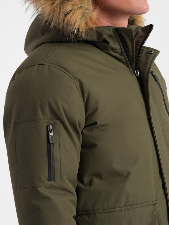 Ombre Clothing Zelena moška zimska jakna z umetnim krznom Ombre Clothing Alaskan