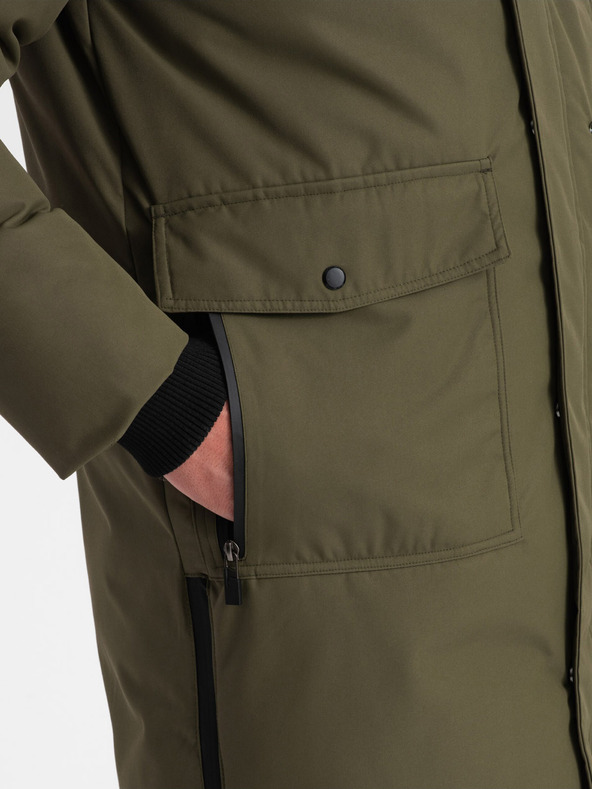 Ombre Clothing Zelena moška zimska jakna z umetnim krznom Ombre Clothing Alaskan