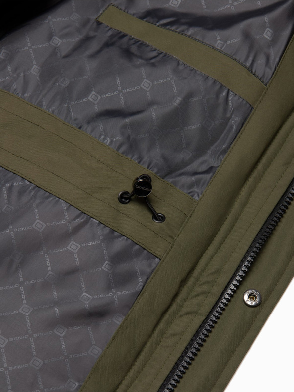 Ombre Clothing Zelena moška zimska jakna z umetnim krznom Ombre Clothing Alaskan