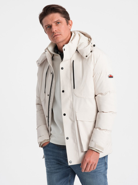 Ombre Clothing Kremasta moška prešita zimska jakna s kapuco Ombre oblačila