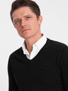 Ombre Clothing Moški črni pulover s srajčnim ovratnikom Ombre oblačila