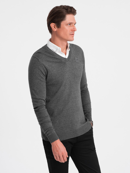 Ombre Clothing Siva Moški pulover s srajčnim ovratnikom Ombre oblačila