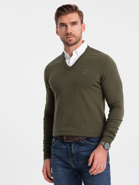 Ombre Clothing Zelena Moški srajčni pulover z ovratnikom Ombre oblačila
