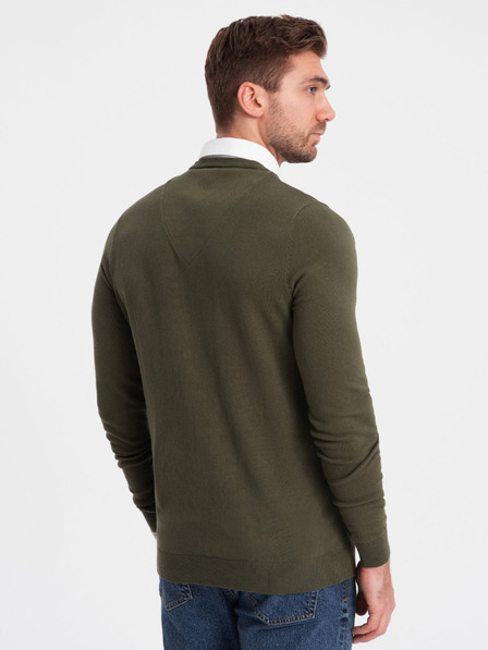Ombre Clothing Zelena Moški srajčni pulover z ovratnikom Ombre oblačila