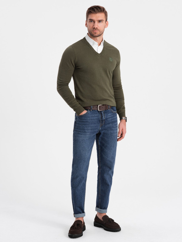 Ombre Clothing Zelena Moški srajčni pulover z ovratnikom Ombre oblačila