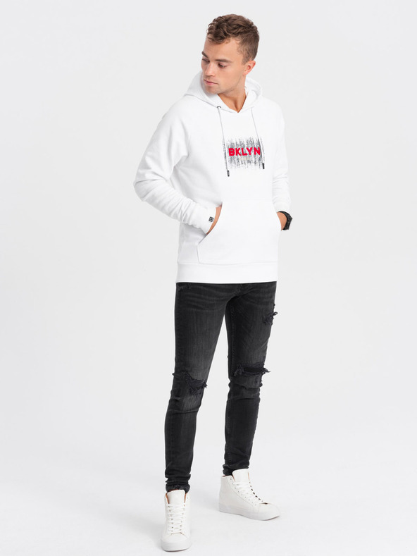 Ombre Clothing Bela moška kapuca s potiskom Ombre Clothing