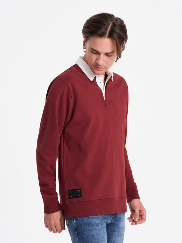 Ombre Clothing Moška jopa z ovratnikom v bordo barvi Ombre Clothing