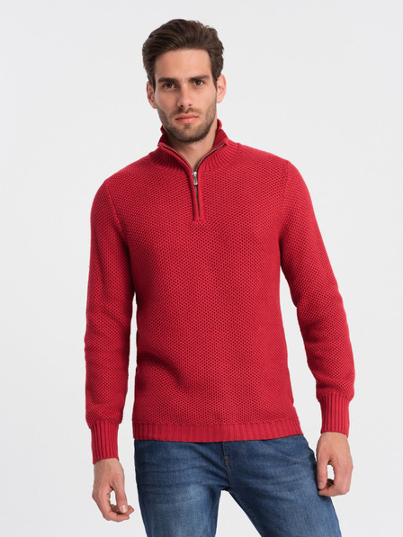 Ombre Clothing Rdeč moški pulover z ovratnikom Ombre Clothing