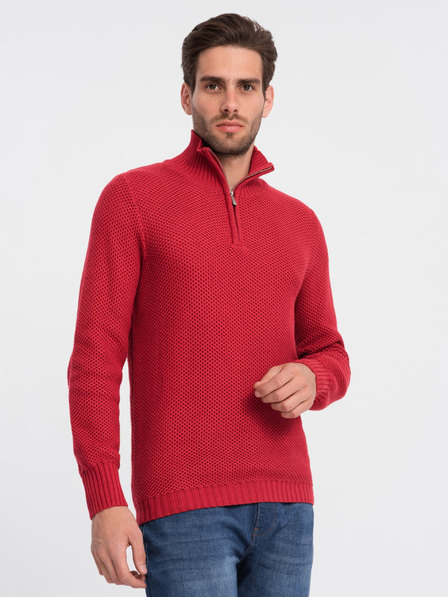 Ombre Clothing Rdeč moški pulover z ovratnikom Ombre Clothing