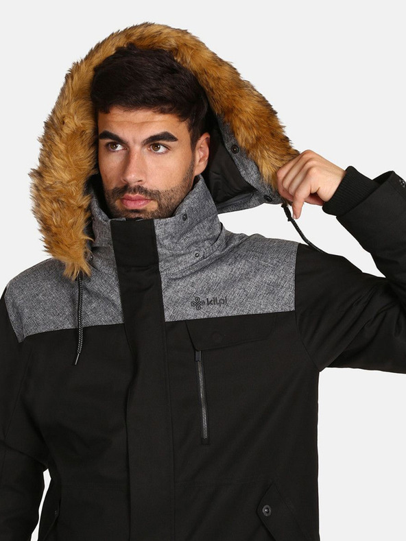 Kilpi Črna moška zimska jakna z umetnim krznom Kilpi ALPHA