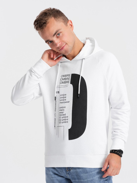 Ombre Clothing Bela moška kapuca s potiskom Ombre Clothing