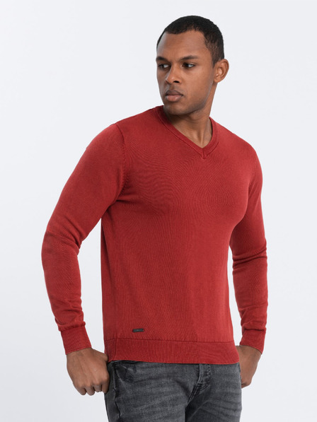 Ombre Clothing Rdeča moška osnovna jopa z v-izrezom Ombre Clothing