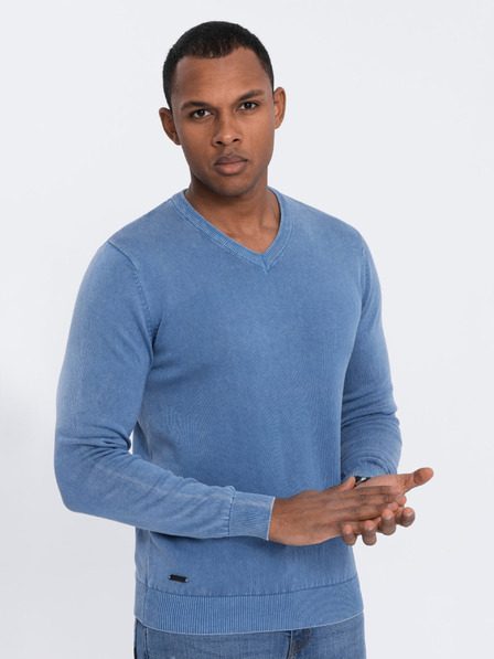 Ombre Clothing Modra moška osnovna jopa z v-izrezom Ombre Clothing
