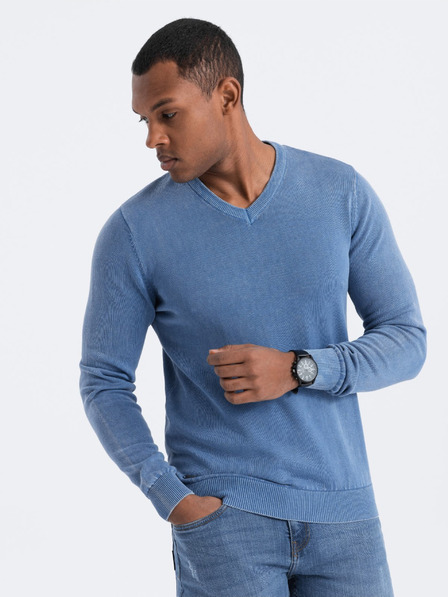 Ombre Clothing Modra moška osnovna jopa z v-izrezom Ombre Clothing