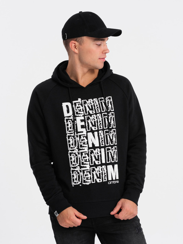 Ombre Clothing Črno-bela moška jopa s kapuco s potiskom Ombre Clothing