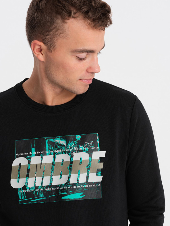 Ombre Clothing Črna moška jopa s potiskom Ombre Clothing