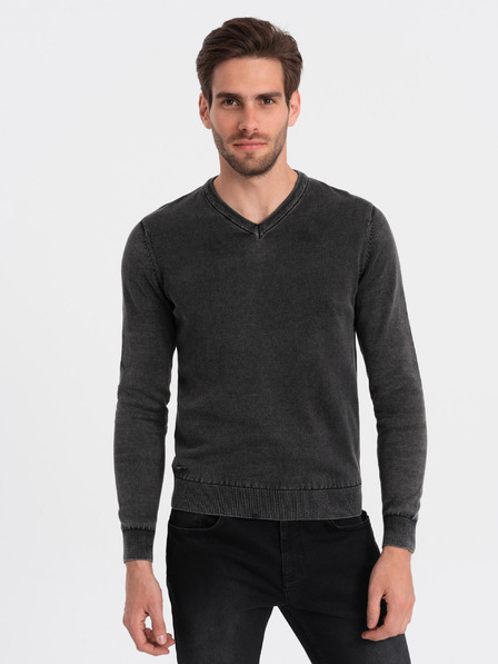 Ombre Clothing Črn moški osnovni pulover z v-izrezom Ombre Clothing