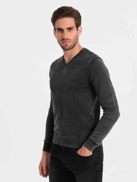 Ombre Clothing Črn moški osnovni pulover z v-izrezom Ombre Clothing