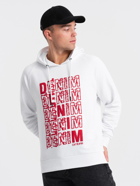 Ombre Clothing Rdeče-bela moška jopa s kapuco s potiskom Ombre Clothing