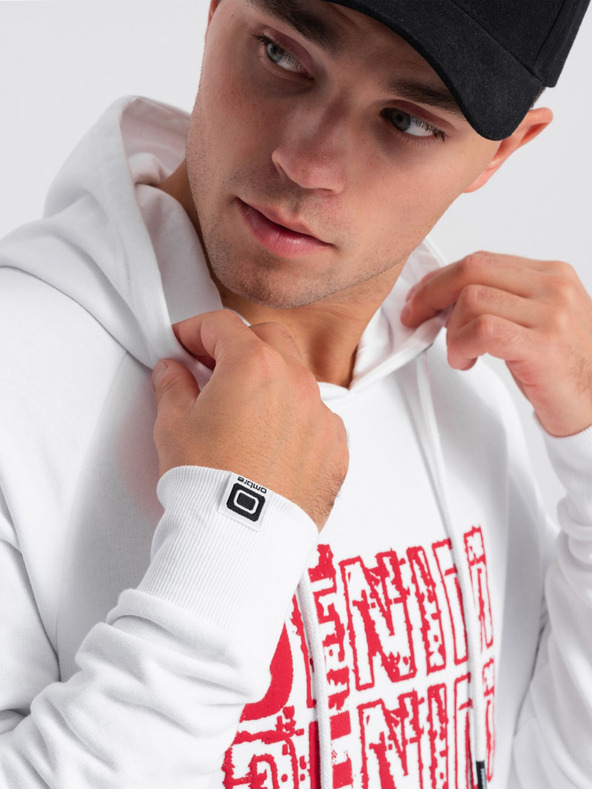 Ombre Clothing Rdeče-bela moška jopa s kapuco s potiskom Ombre Clothing