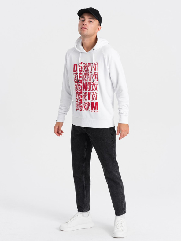 Ombre Clothing Rdeče-bela moška jopa s kapuco s potiskom Ombre Clothing