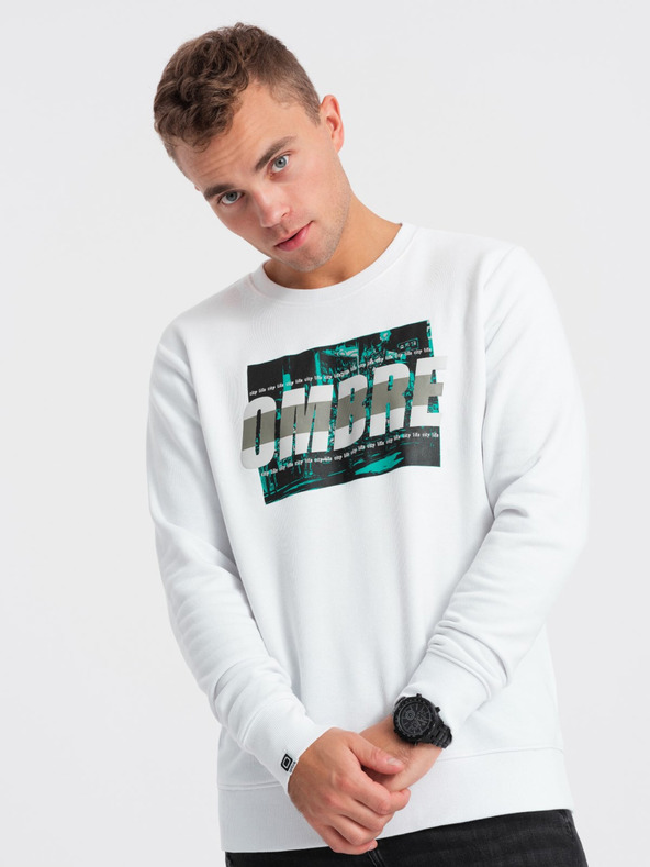 Ombre Clothing Bela moška kapuca s potiskom Ombre Clothing