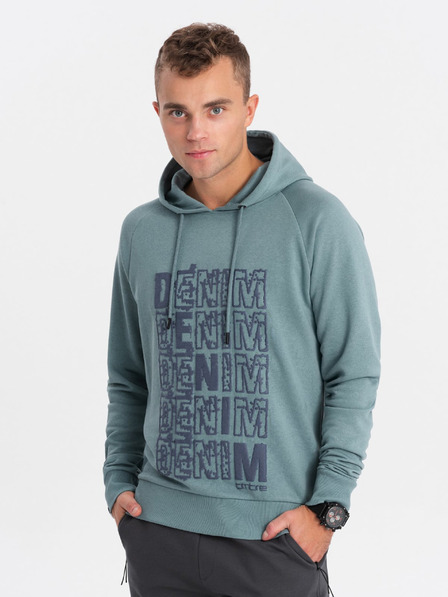 Ombre Clothing Modra moška jopa s kapuco s potiskom Ombre Clothing