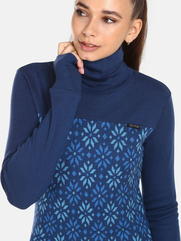 Kilpi Temno modra ženska majica z vzorčastim rolojem iz merino volne Kilpi JANNU