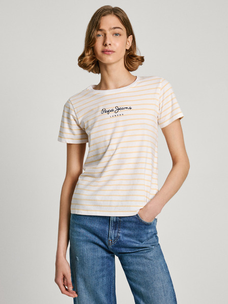 Pepe Jeans Rumeno-bela ženska črtasta majica Pepe Jeans