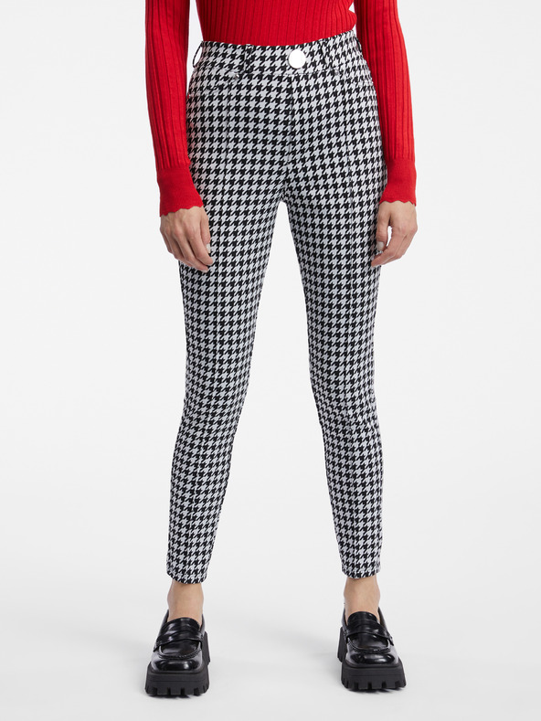 Orsay Belo-črne ženske vzorčaste hlače ORSAY