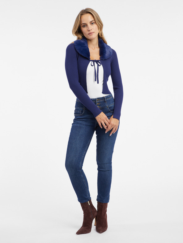 Orsay Modra ženska jopa z umetnim krznom ORSAY