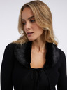 Orsay Črn ženski kardigan z umetnim krznom ORSAY