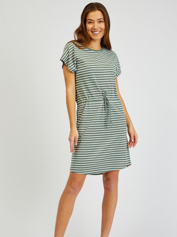 Sam 73 Bela in zelena črtasta ženska obleka s kravato SAM73 Sagitta