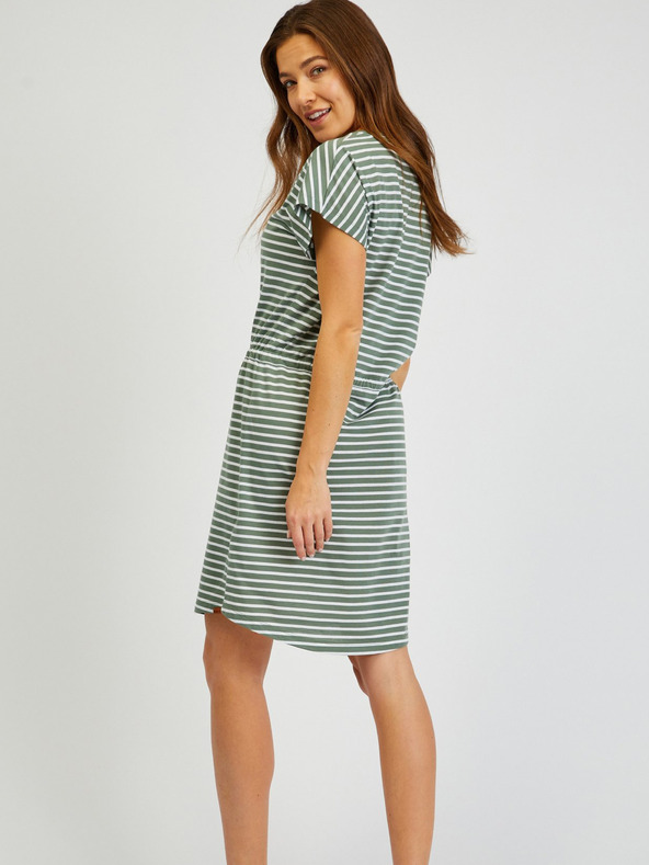 Sam 73 Bela in zelena črtasta ženska obleka s kravato SAM73 Sagitta