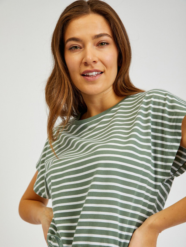 Sam 73 Bela in zelena črtasta ženska obleka s kravato SAM73 Sagitta