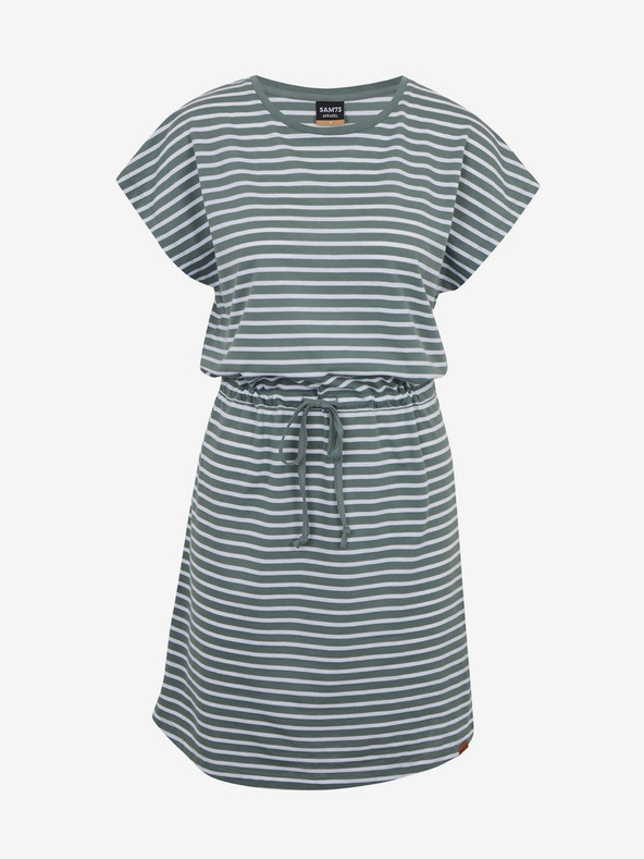 Sam 73 Bela in zelena črtasta ženska obleka s kravato SAM73 Sagitta