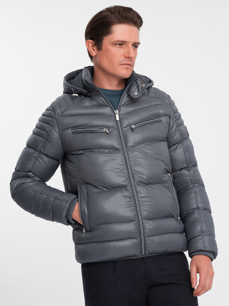 Ombre Clothing Siva moška prešita zimska jakna Ombre Oblačila