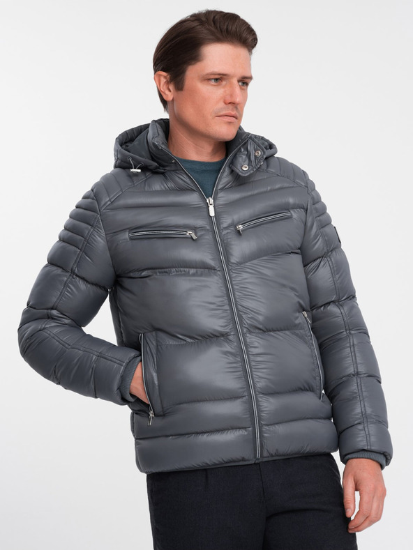 Ombre Clothing Siva moška prešita zimska jakna Ombre Oblačila
