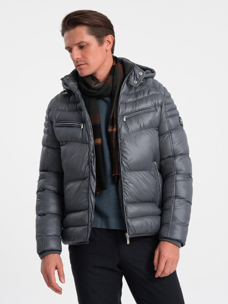 Ombre Clothing Siva moška prešita zimska jakna Ombre Oblačila