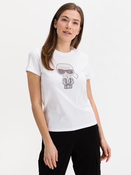 Karl Lagerfeld Bela ženska majica z vzorcem KARL LAGERFELD