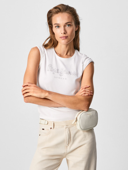 Pepe Jeans Bela ženska majica s kamenčki Pepe Jeans Beatrice